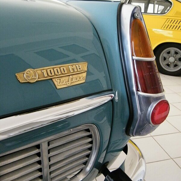 Detail of the rear of the Skoda 1000-MB with the iconic headlamp surround.